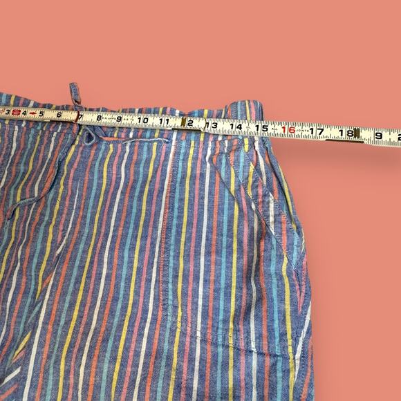 Talbots Blue Denim Cotton Linen Pastel Striped Drawstring Shorts Size 8P - Picture 2 of 7